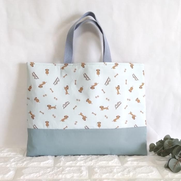 レッスンバッグ&上履き入れ&体操着袋・ミニチュアダックス・ブルー　＃n1406