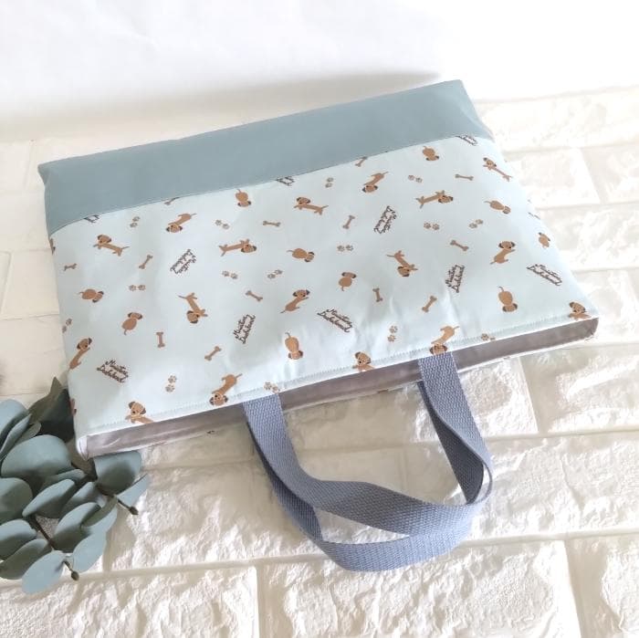 レッスンバッグ&上履き入れ&体操着袋・ミニチュアダックス・ブルー　＃n1406