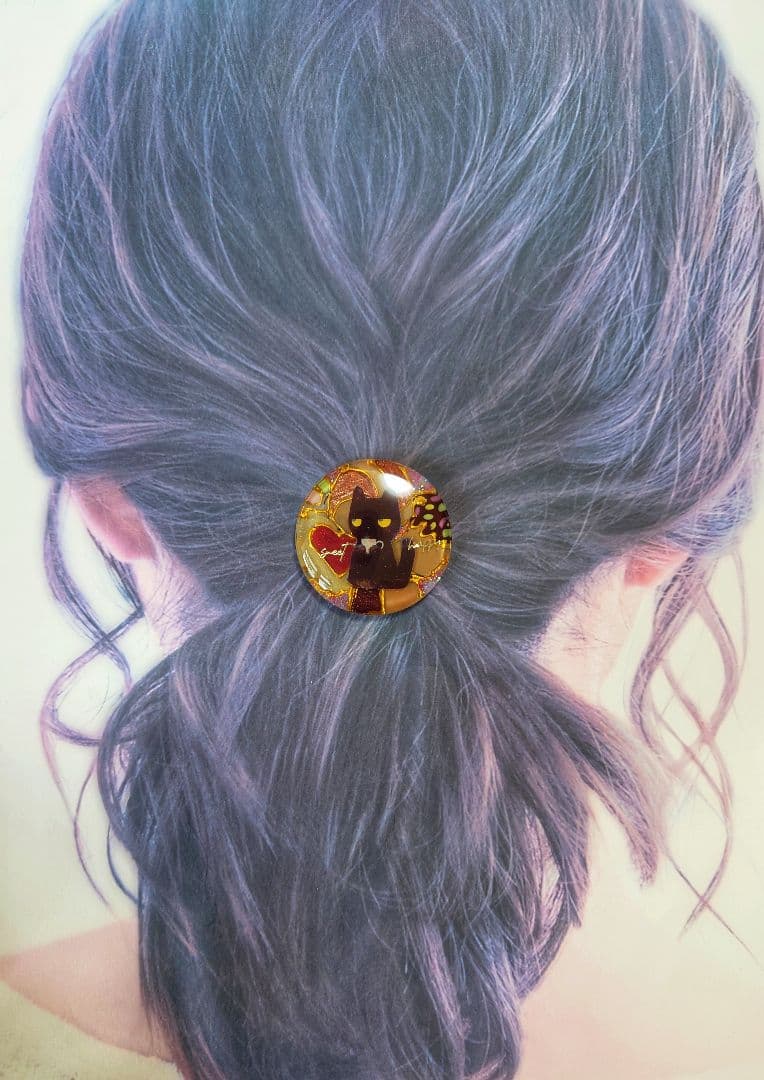 レジン　猫　ヘアゴム　ブローチ　ポニーフック　No.548