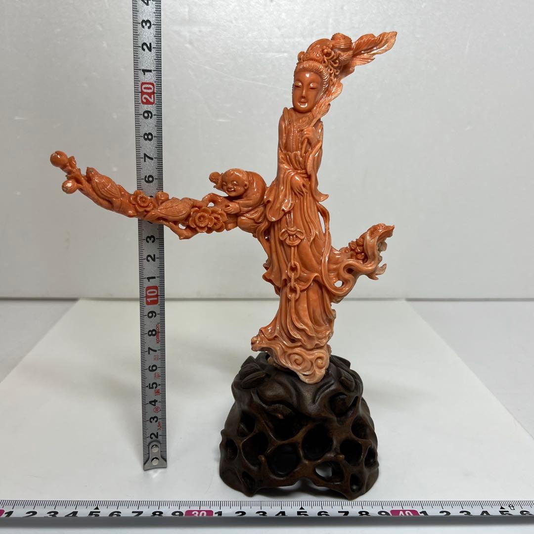 本赤珊瑚　特大観音像　549g 高さ25/幅約15cm 東K8-0315☆1F