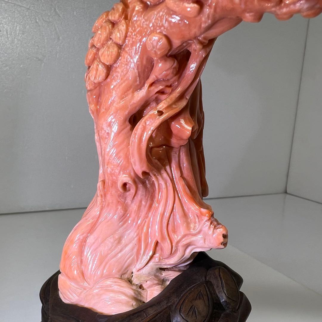 本赤珊瑚　特大観音像　549g 高さ25/幅約15cm 東K8-0315☆1F