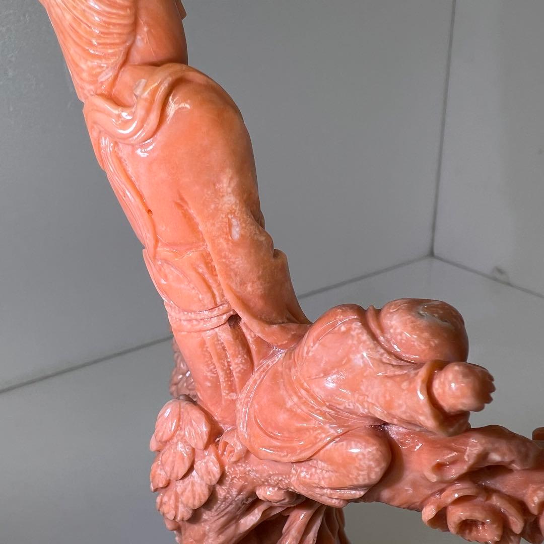 本赤珊瑚　特大観音像　549g 高さ25/幅約15cm 東K8-0315☆1F
