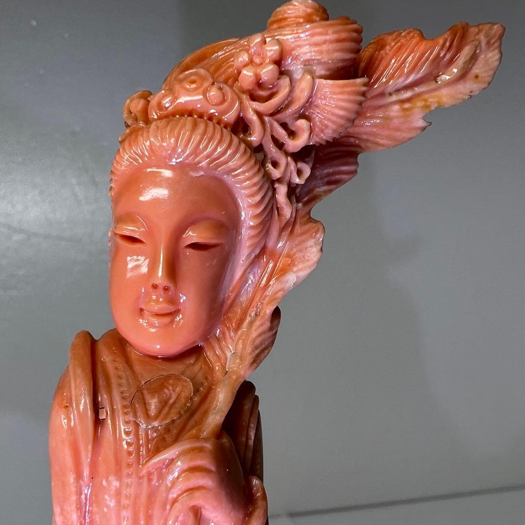 本赤珊瑚　特大観音像　549g 高さ25/幅約15cm 東K8-0315☆1F
