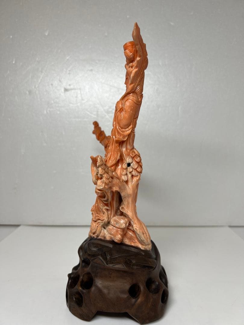 本赤珊瑚　特大観音像　549g 高さ25/幅約15cm 東K8-0315☆1F