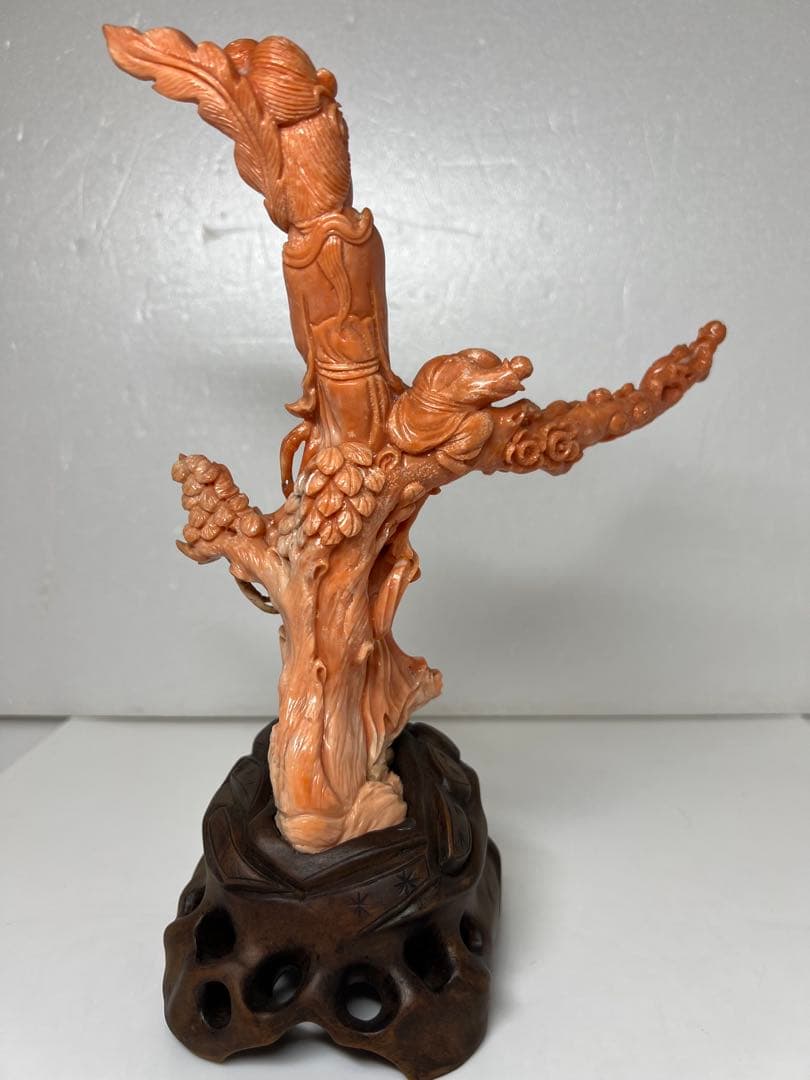 本赤珊瑚　特大観音像　549g 高さ25/幅約15cm 東K8-0315☆1F