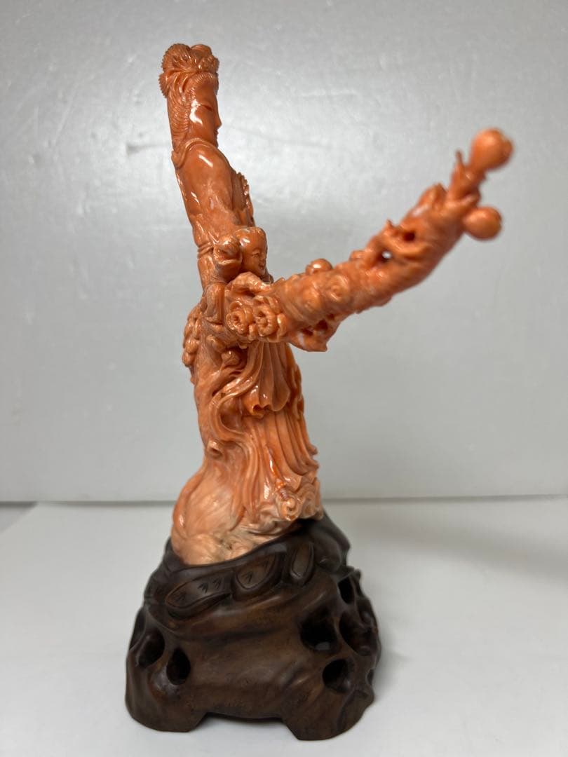 本赤珊瑚　特大観音像　549g 高さ25/幅約15cm 東K8-0315☆1F