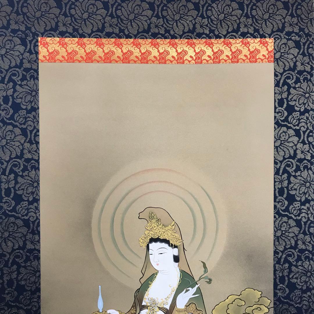 福田素仙「雲上観音」掛軸 絹本 肉筆 共箱 仏画 仏教美術 Z-34