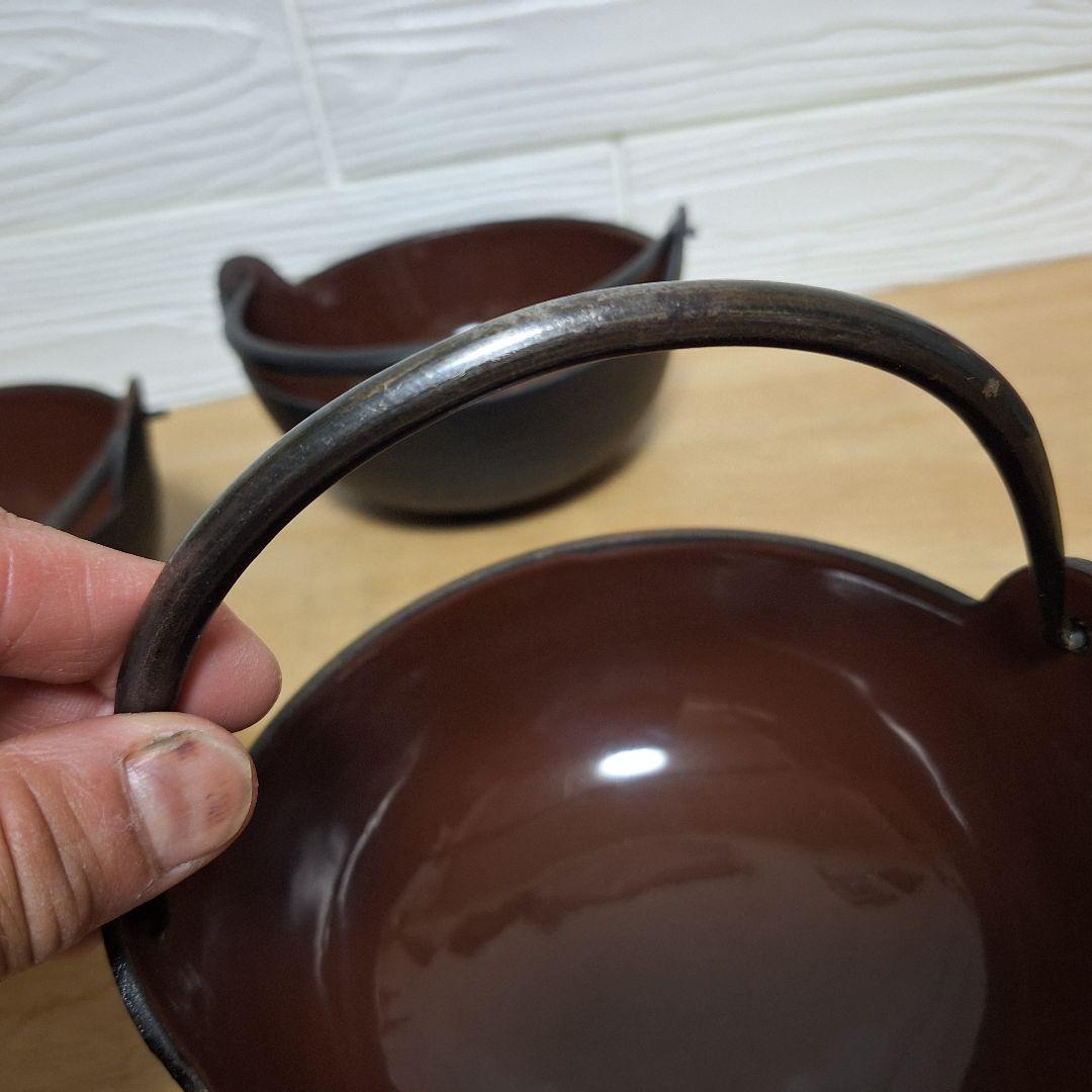 【良品】南部鉄器 いろり鍋 4客セット 木蓋付き 田舎鍋 ホーロー加工 15cm