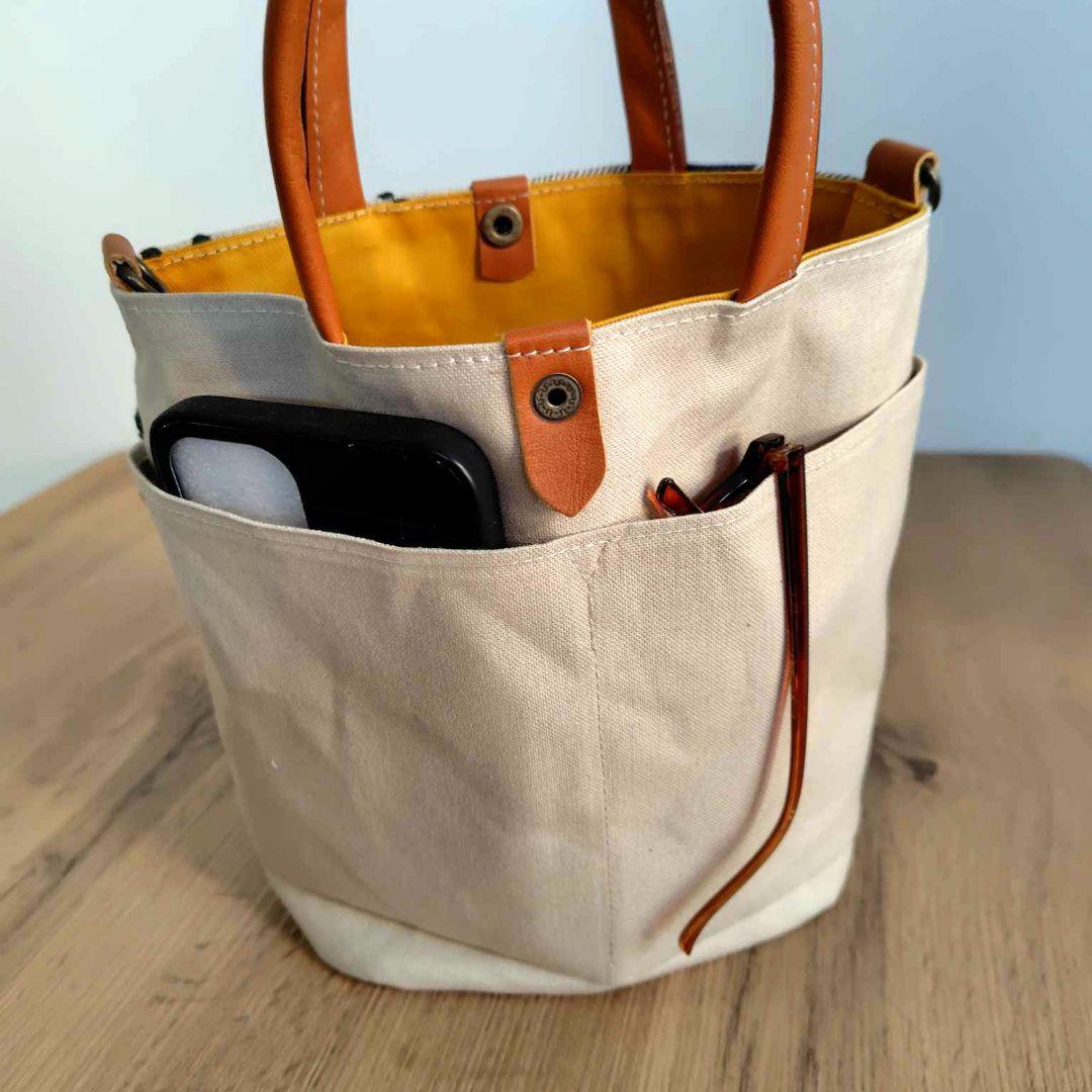 n*1様 ミナペルホネン/ピースパッチちょうちょネイビーチェック/バケツ型トート