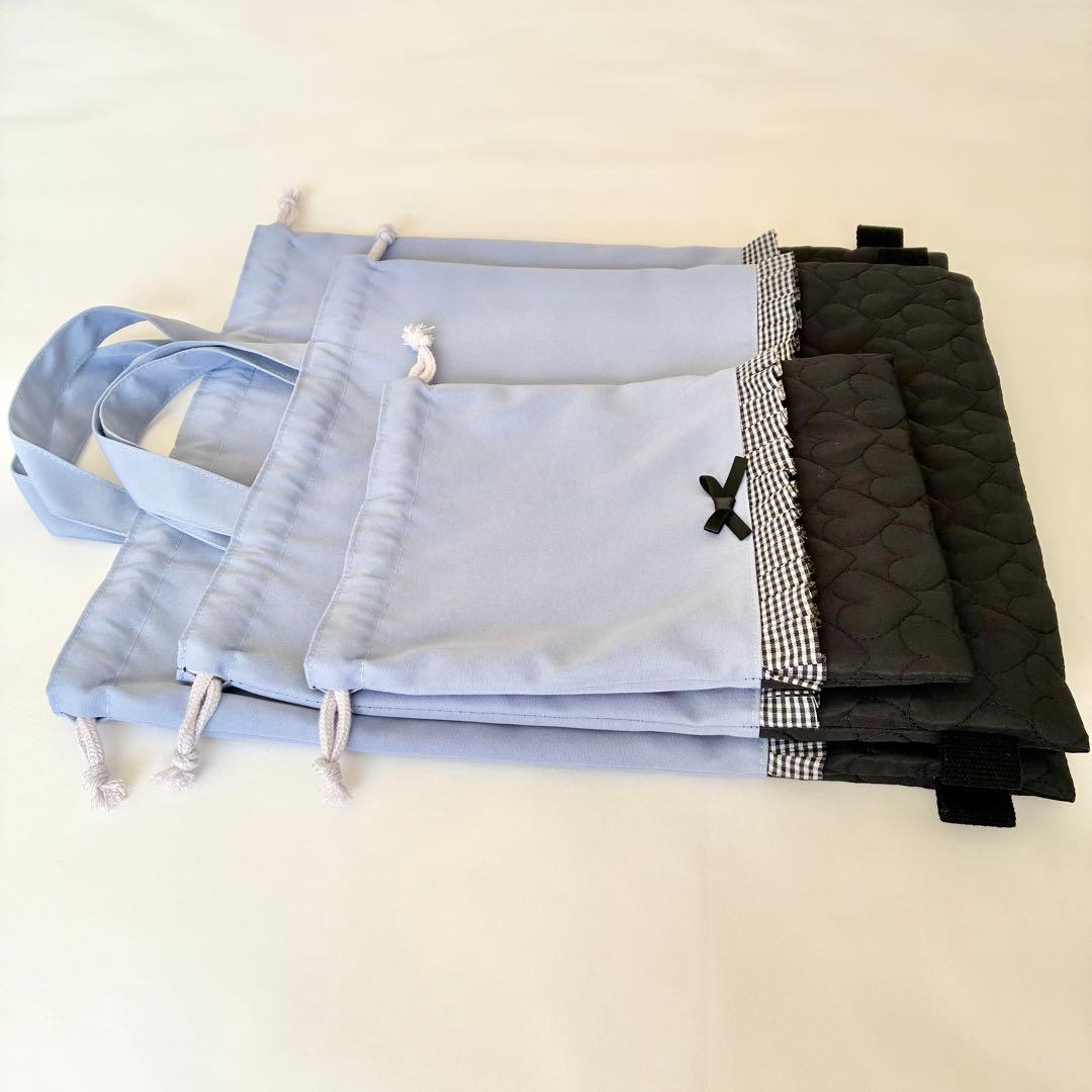 入園入学3点セット　お着替え袋L ラベンダー　ブラックハートキルティング