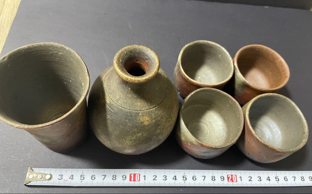 美品　備前焼　鈴木常喜 作　酒器セット　ぐい呑・徳利・湯呑み・お猪口　銘あり