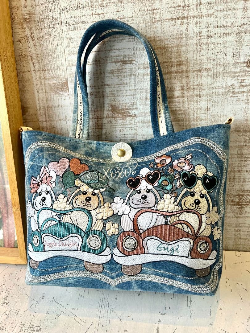 ロラライハリス♡ライトブルーWデニム♡刺繍のミニバッグ♡