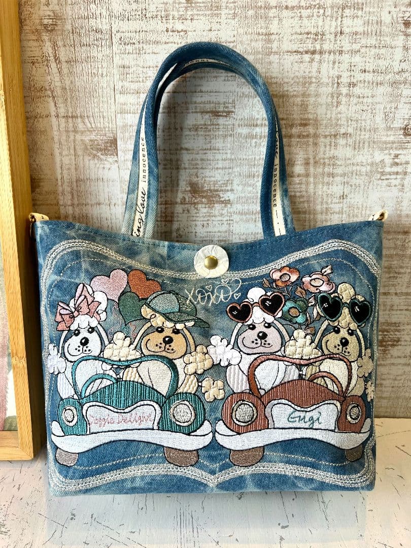 ロラライハリス♡ライトブルーWデニム♡刺繍のミニバッグ♡