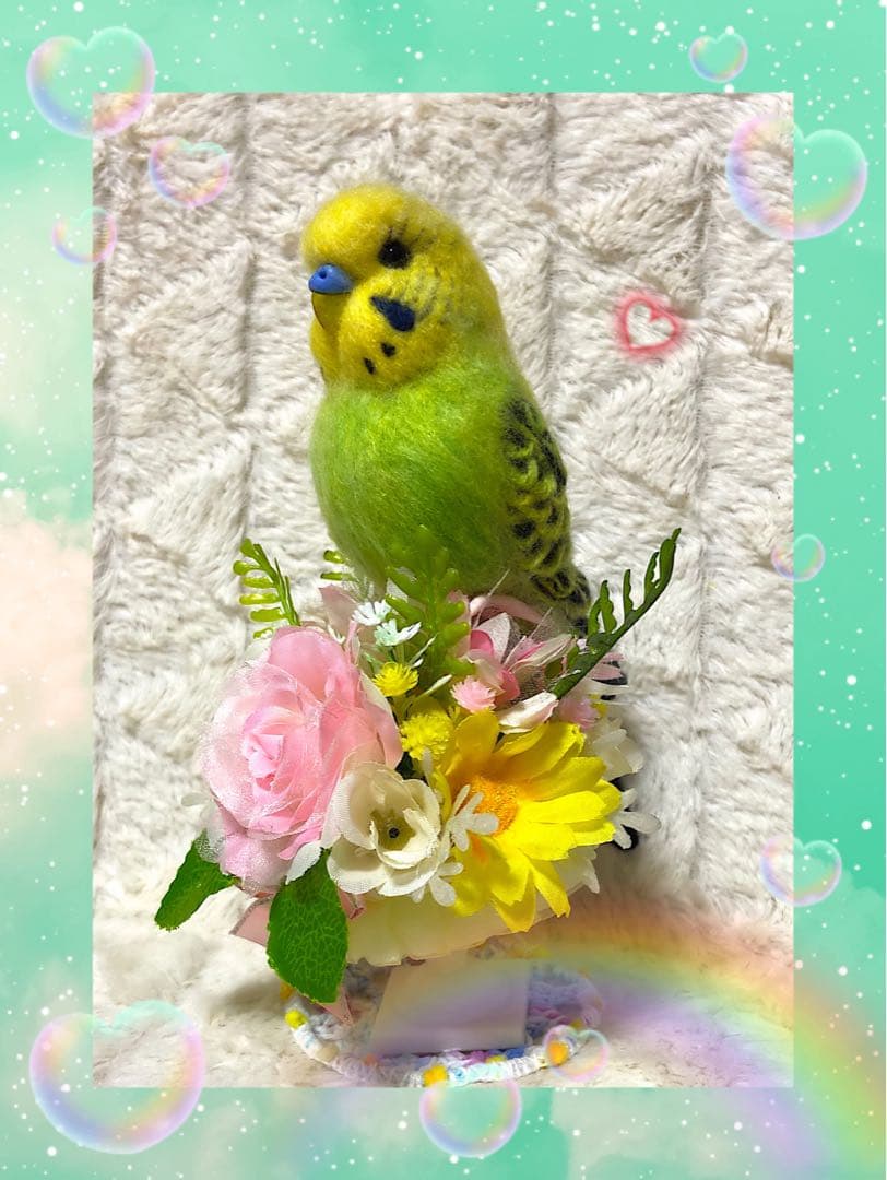 羊毛フェルト。セキセイインコ。オーダーNo.38