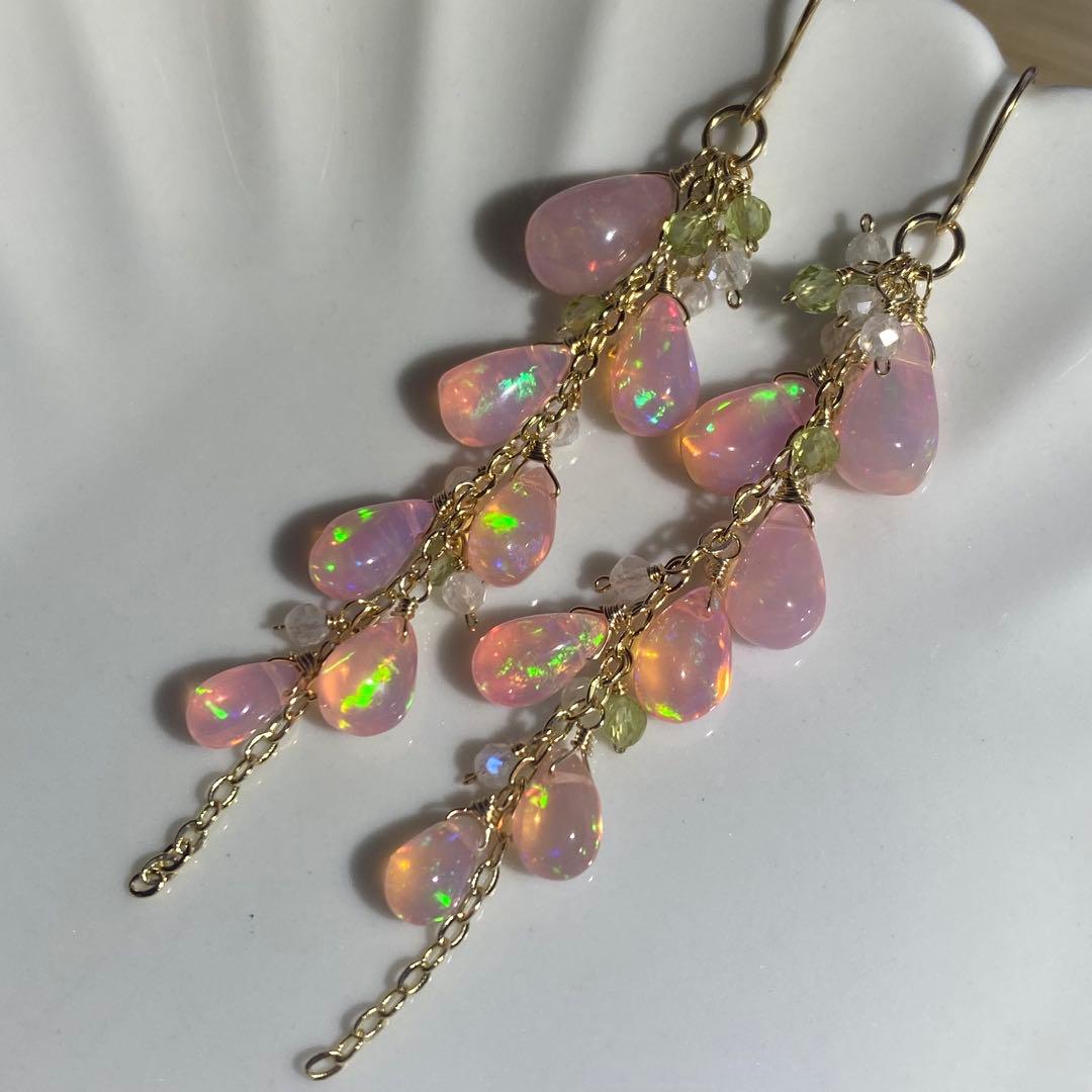 *春色さくらカラー*ピンクオパール✴︎14kgfピアスP306