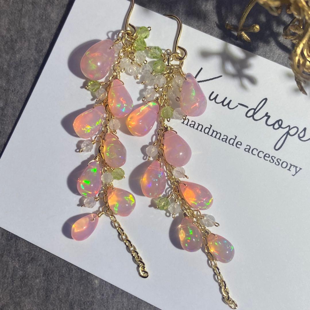 *春色さくらカラー*ピンクオパール✴︎14kgfピアスP306