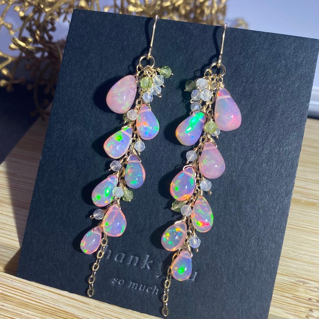 *春色さくらカラー*ピンクオパール✴︎14kgfピアスP306