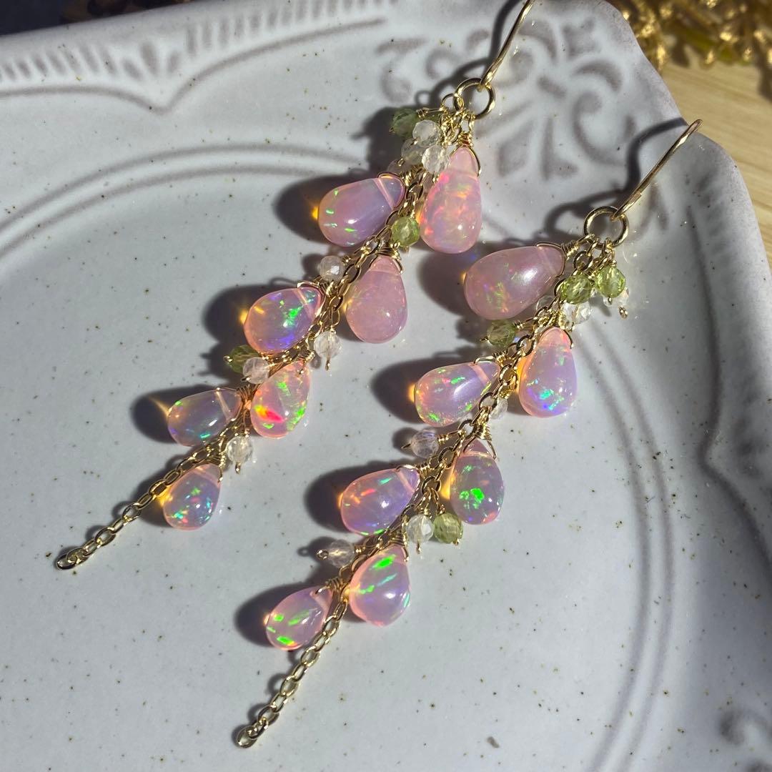 *春色さくらカラー*ピンクオパール✴︎14kgfピアスP306