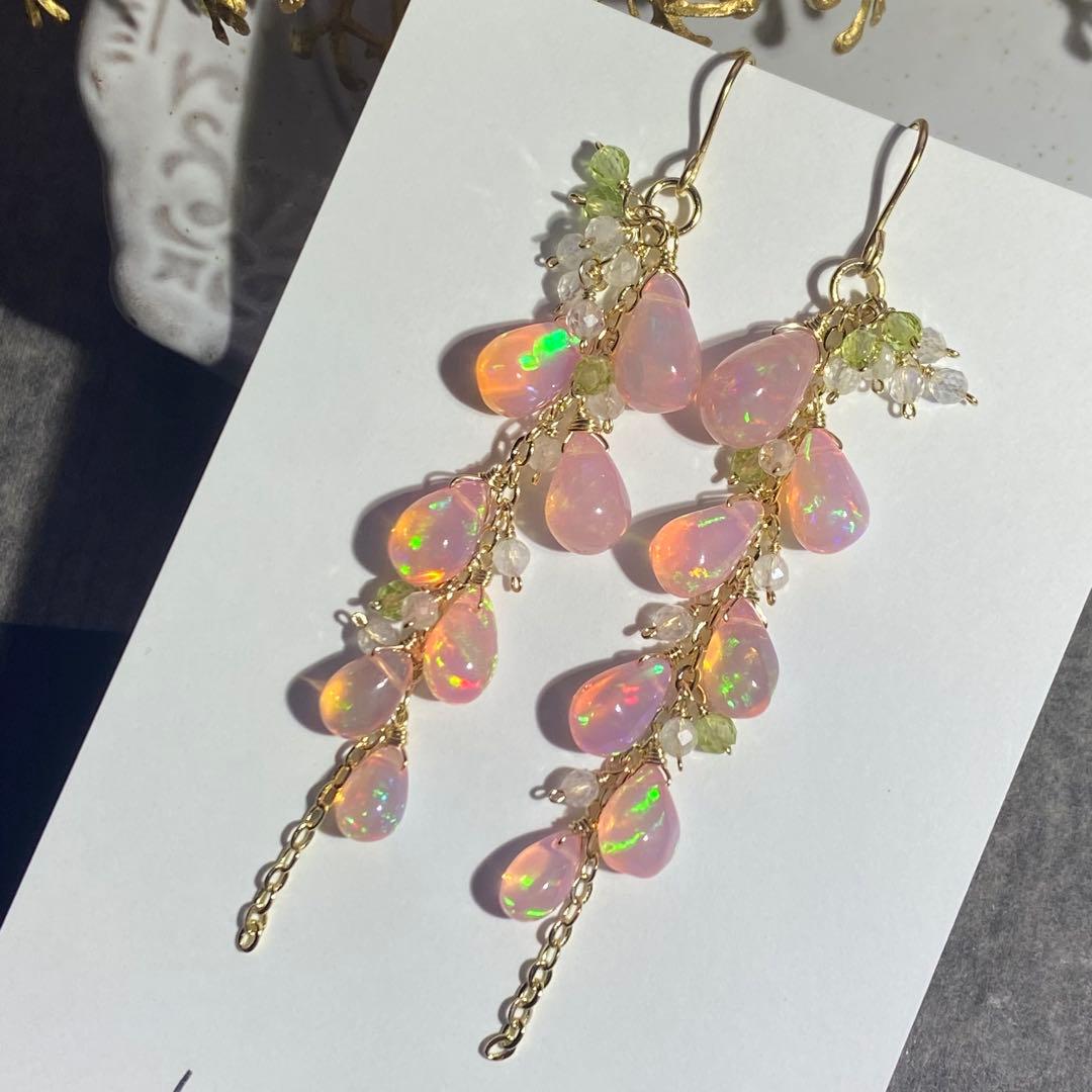 *春色さくらカラー*ピンクオパール✴︎14kgfピアスP306