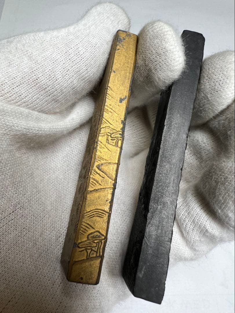 名店高級松煙古墨15gx2得 金巻きと黒状態良得！