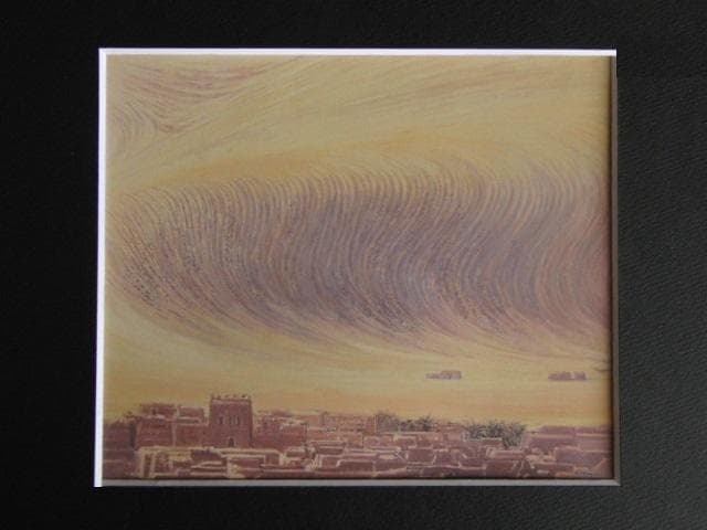 松浦安弘、【砂の流れ】、希少な額装用画集画、新品高級額 額装付、状態良好