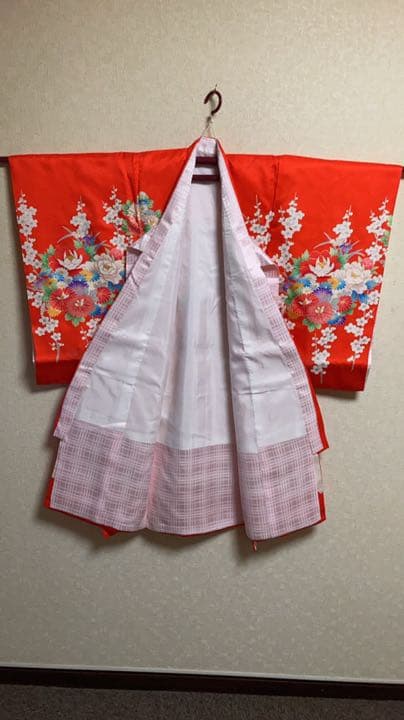3MKO238 子供用 振袖 着物 花柄 朱色 七五三
