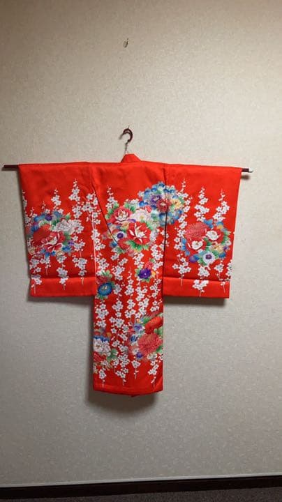 3MKO238 子供用 振袖 着物 花柄 朱色 七五三