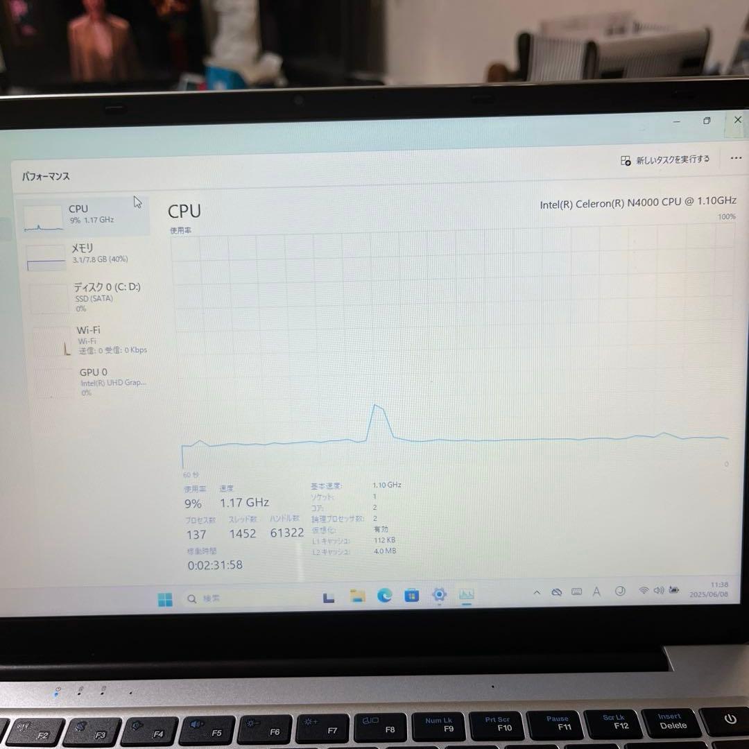 Windowsノート本体 Windows11 Celeron1.10GHz RAM8GB SSD256GB