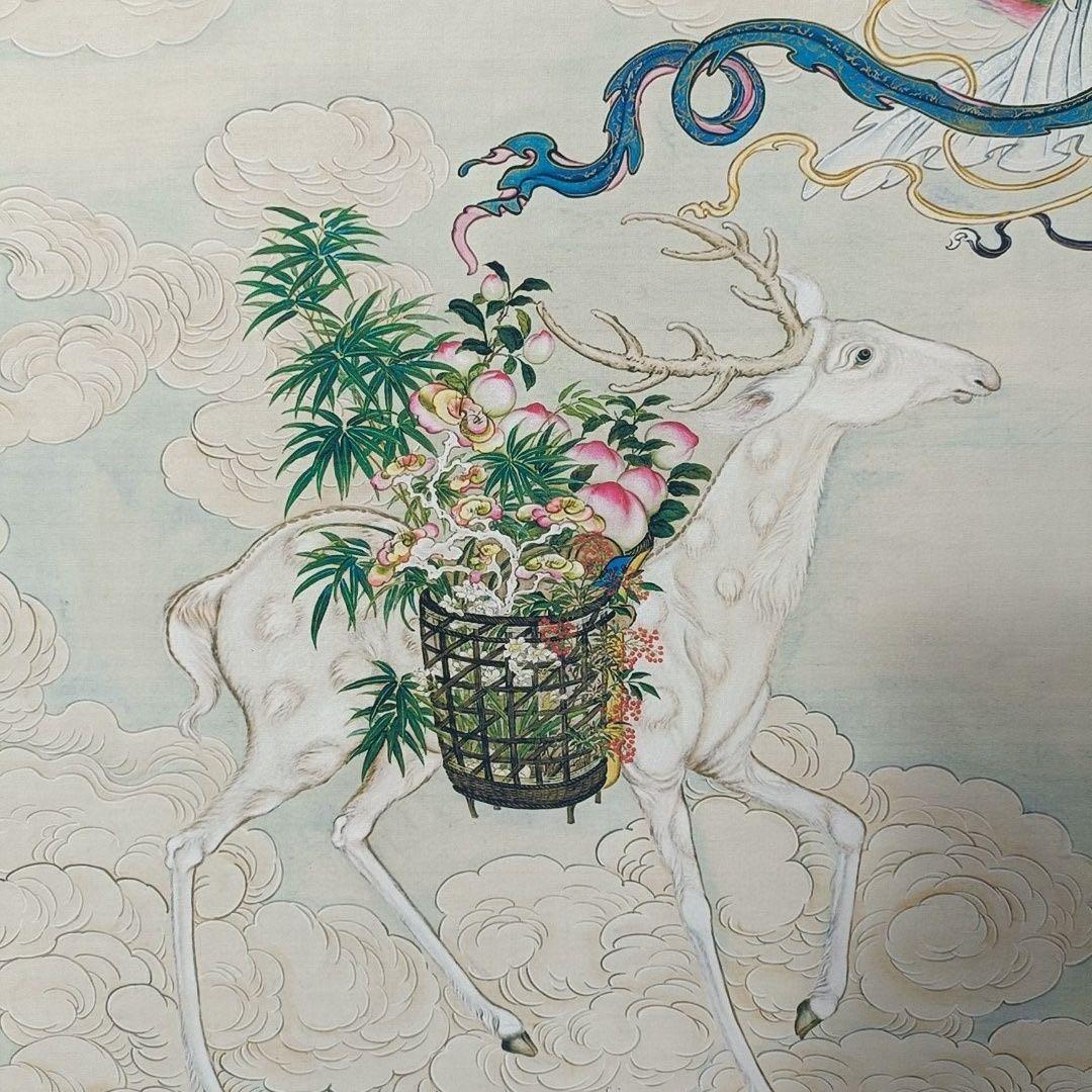 中国掛軸 唐寅 献寿図 中堂 掛け軸 中国画 吉祥画 インテリア