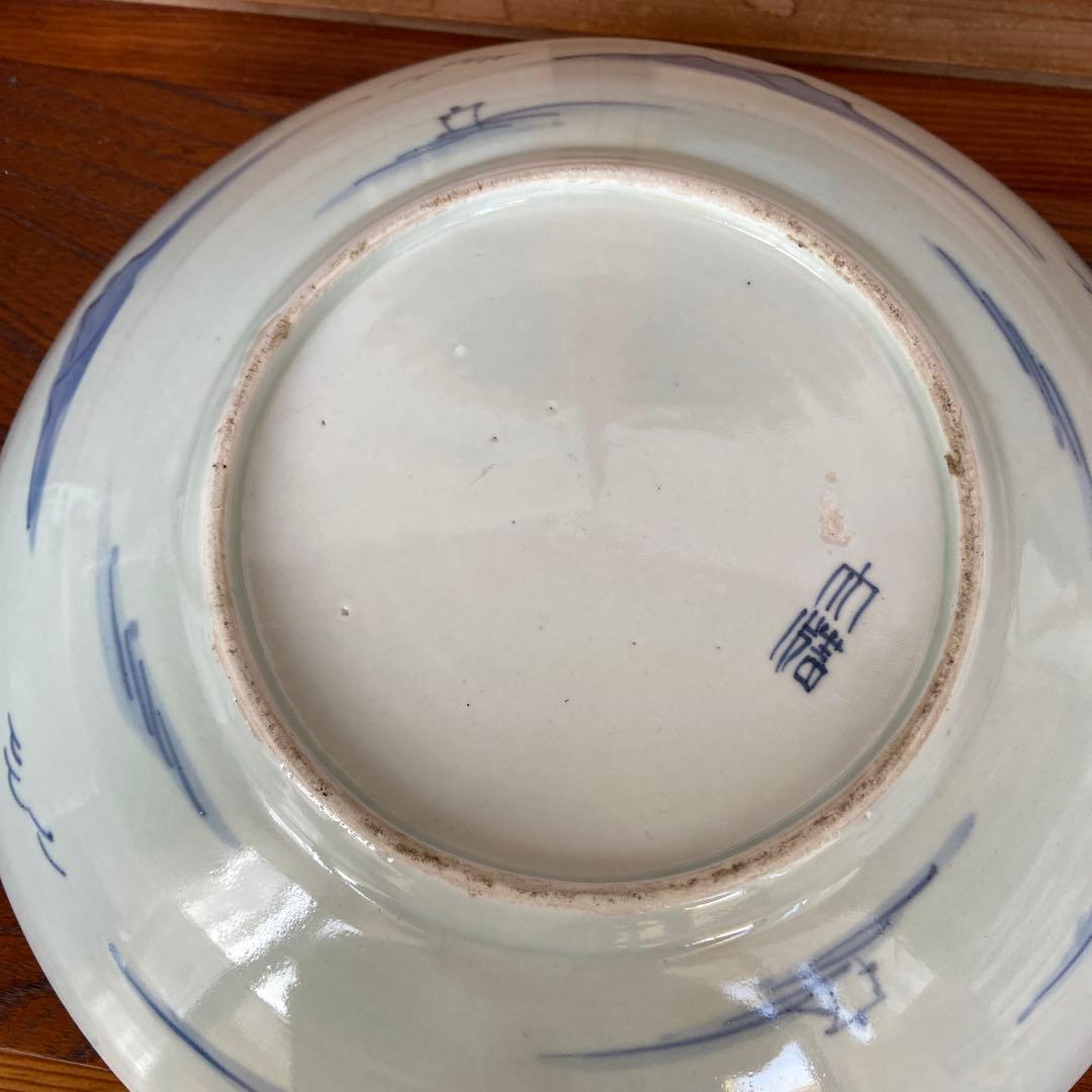古伊万里染付蒼嶺飛禽図大皿