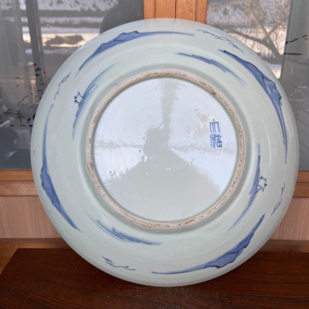 古伊万里染付蒼嶺飛禽図大皿