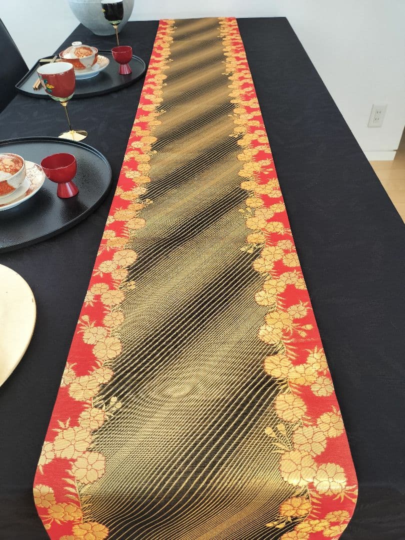 A625★高級‼️全通帯‼️ひな祭り‼️袋帯正絹テーブルランナー2ｍ16cm