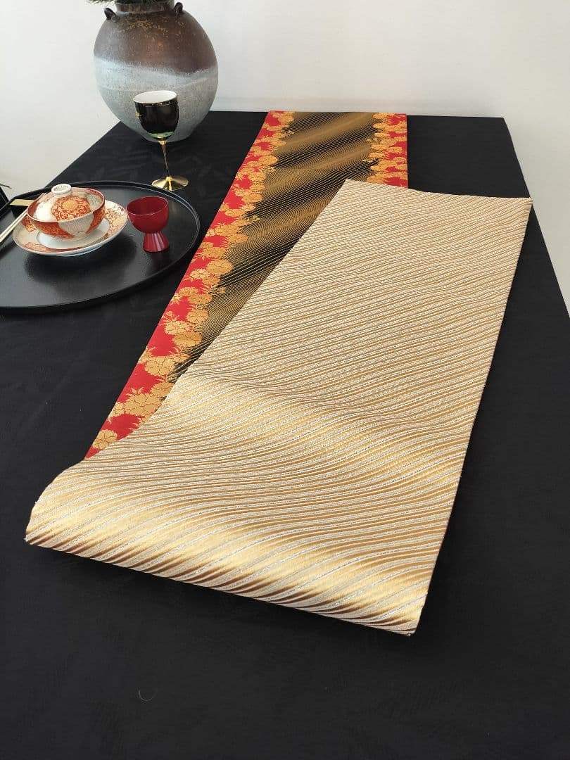 A625★高級‼️全通帯‼️ひな祭り‼️袋帯正絹テーブルランナー2ｍ16cm