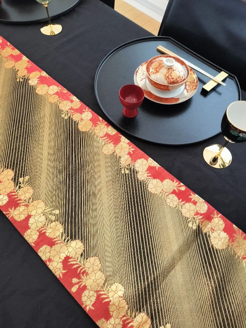 A625★高級‼️全通帯‼️ひな祭り‼️袋帯正絹テーブルランナー2ｍ16cm