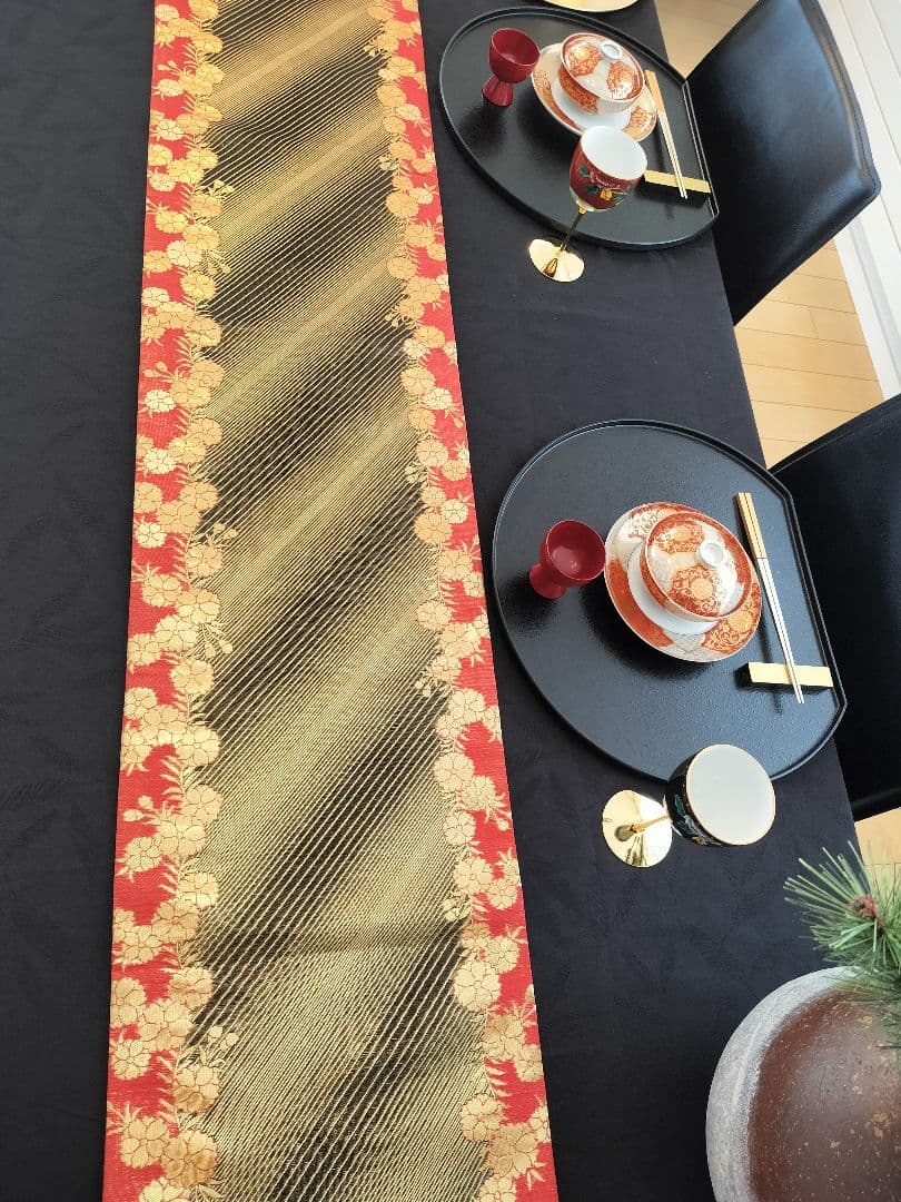 A625★高級‼️全通帯‼️ひな祭り‼️袋帯正絹テーブルランナー2ｍ16cm