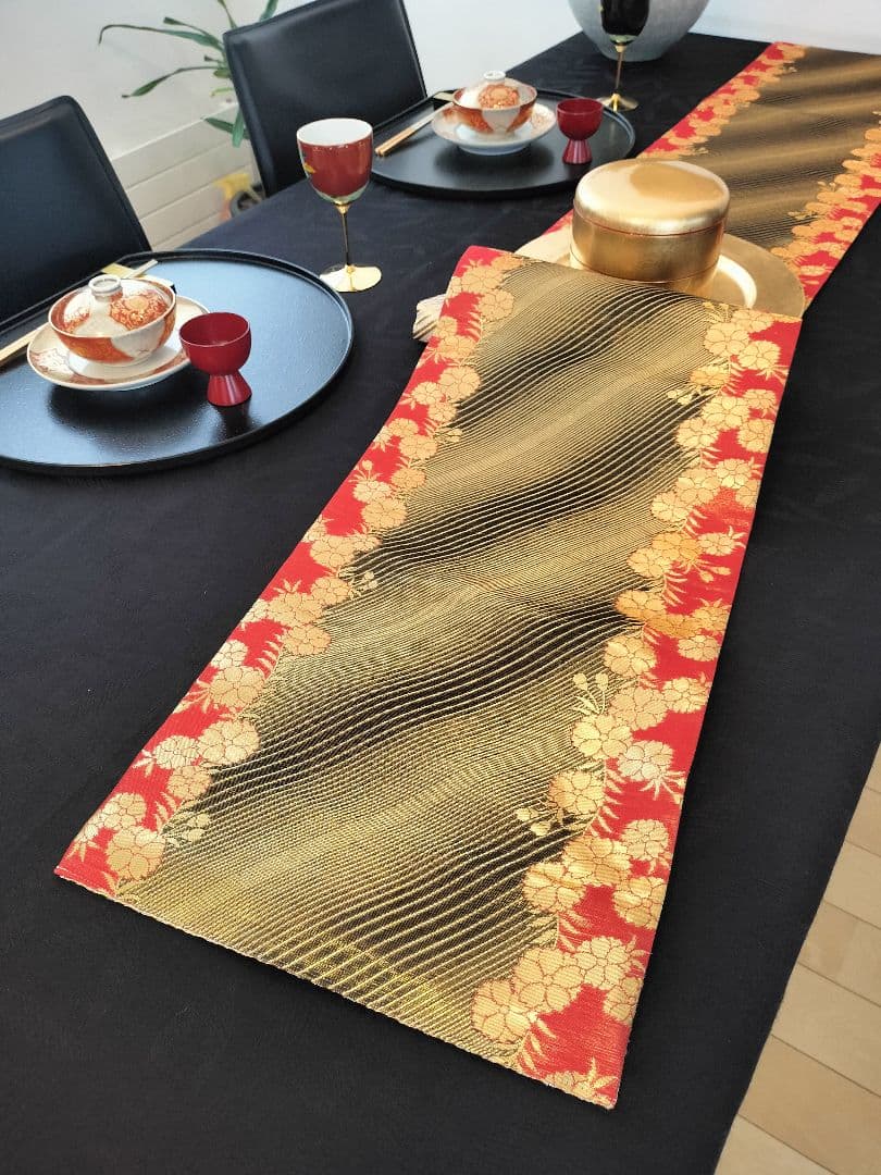 A625★高級‼️全通帯‼️ひな祭り‼️袋帯正絹テーブルランナー2ｍ16cm