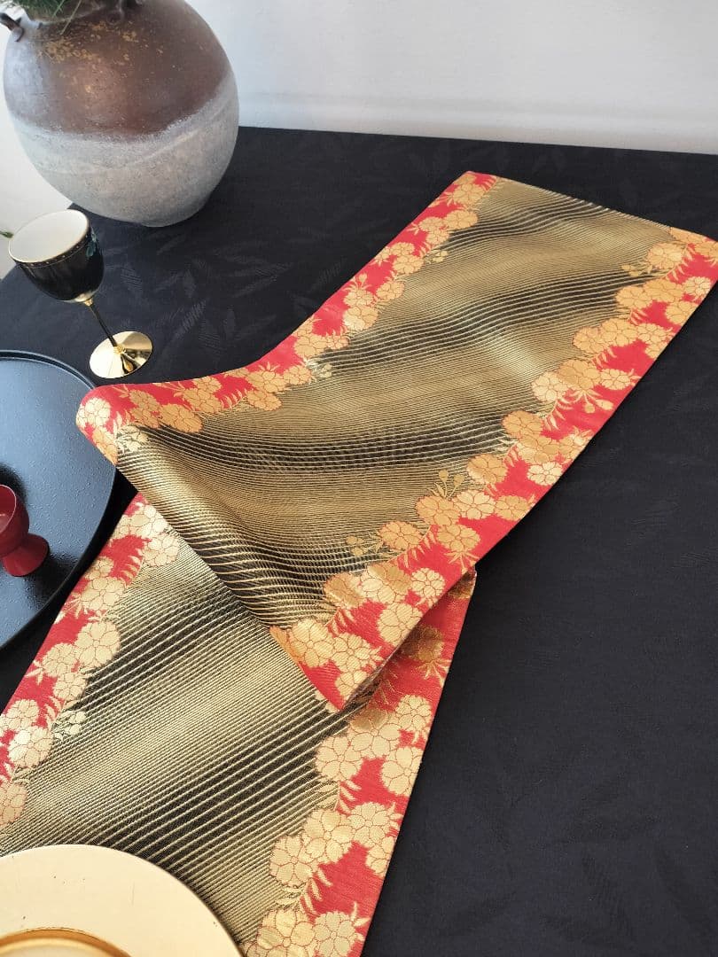 A625★高級‼️全通帯‼️ひな祭り‼️袋帯正絹テーブルランナー2ｍ16cm