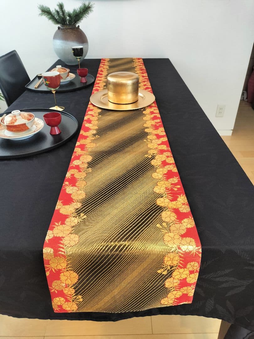 A625★高級‼️全通帯‼️ひな祭り‼️袋帯正絹テーブルランナー2ｍ16cm