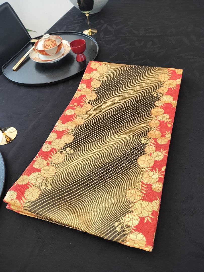 A625★高級‼️全通帯‼️ひな祭り‼️袋帯正絹テーブルランナー2ｍ16cm