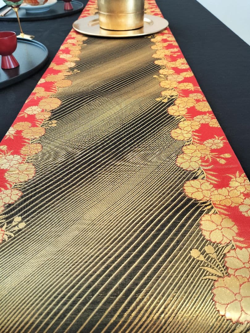 A625★高級‼️全通帯‼️ひな祭り‼️袋帯正絹テーブルランナー2ｍ16cm