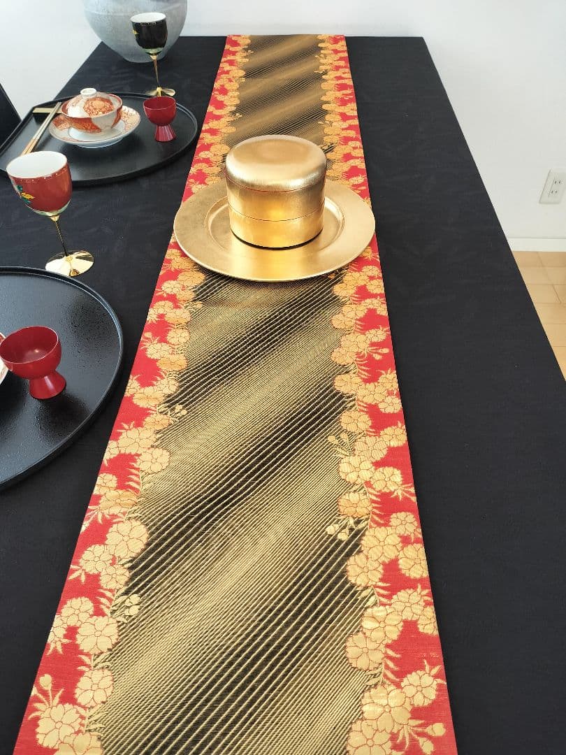 A625★高級‼️全通帯‼️ひな祭り‼️袋帯正絹テーブルランナー2ｍ16cm