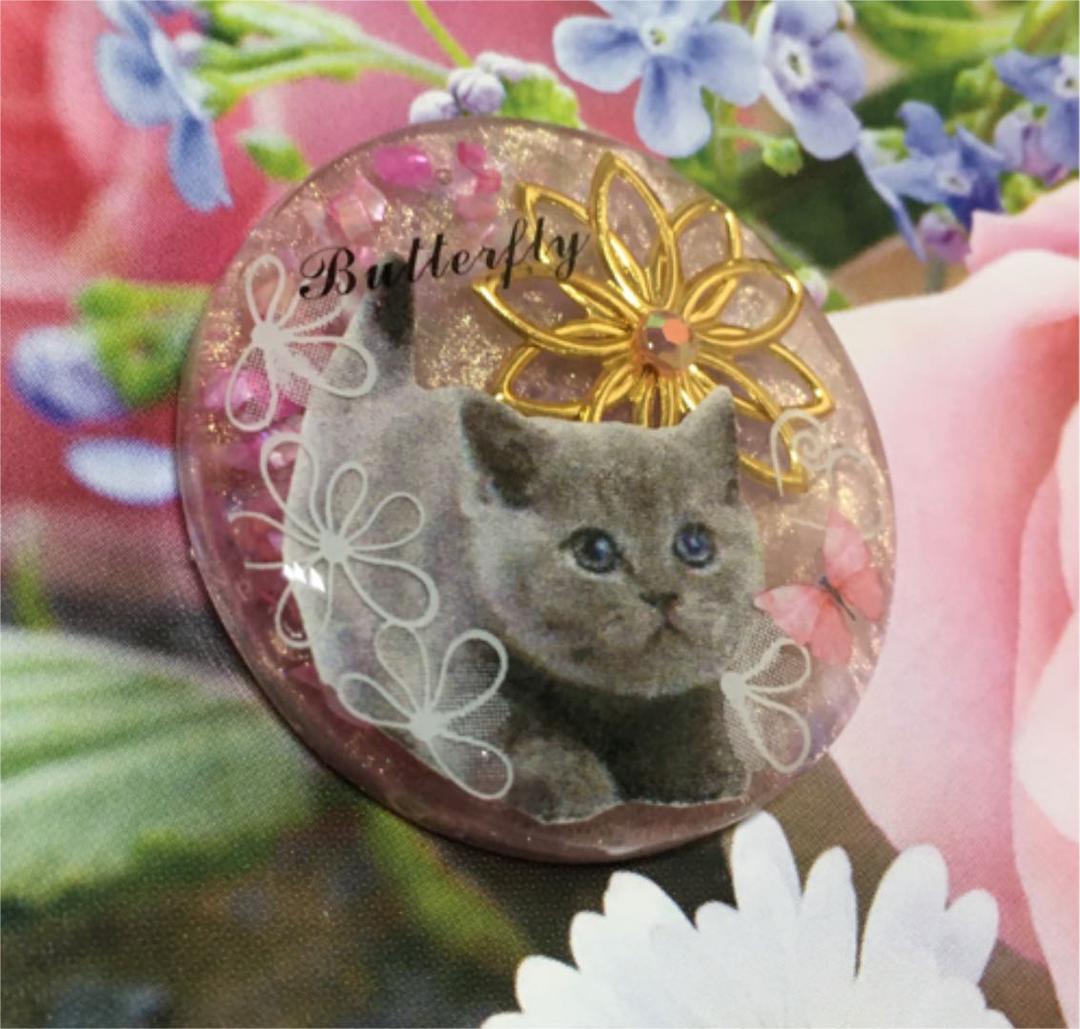 レジンヘアゴム、ぽっちゃりメタルフラワー猫ちゃん
