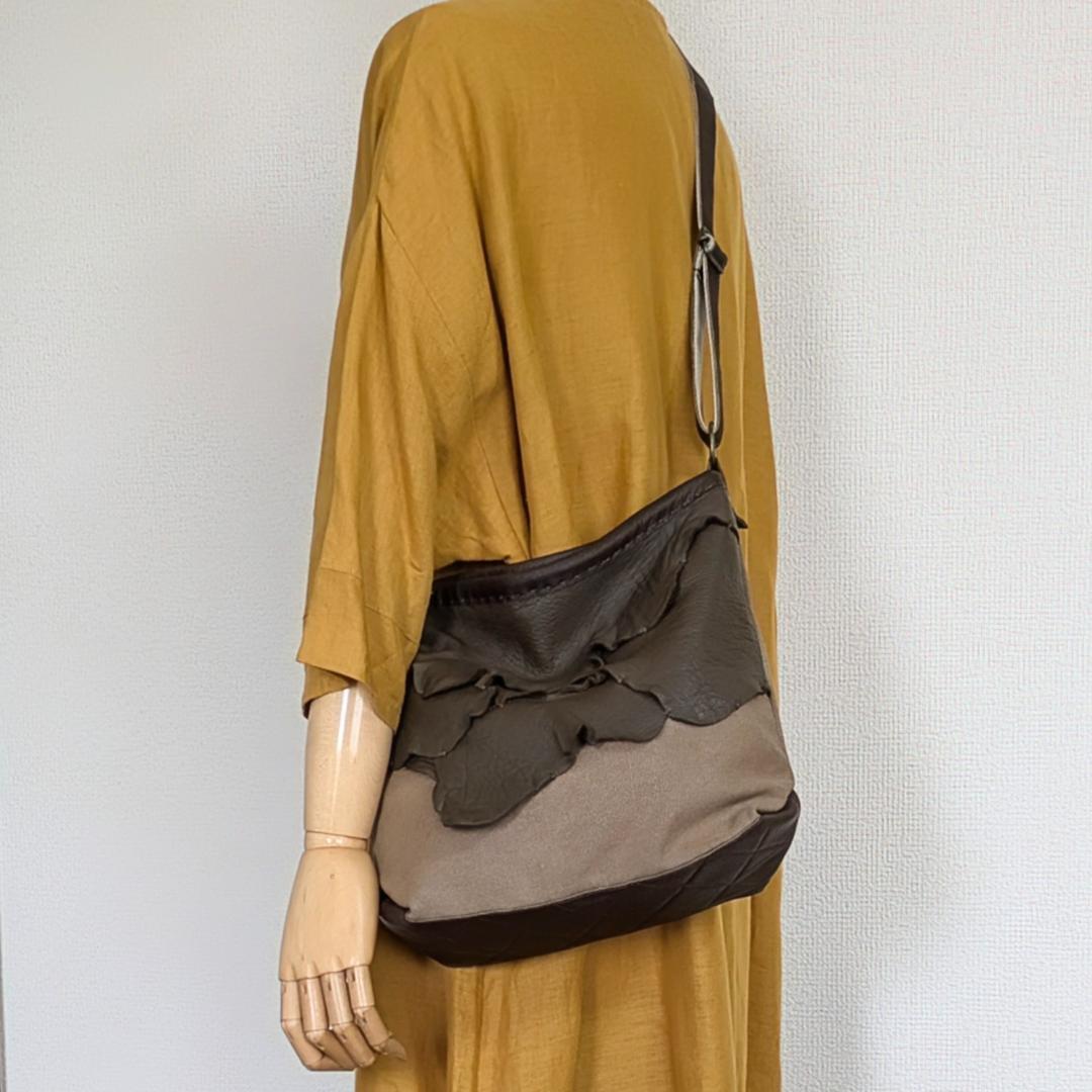 ハンドメイド＊ディアスキン＆シープ革×酒袋＊２WAYバッグ