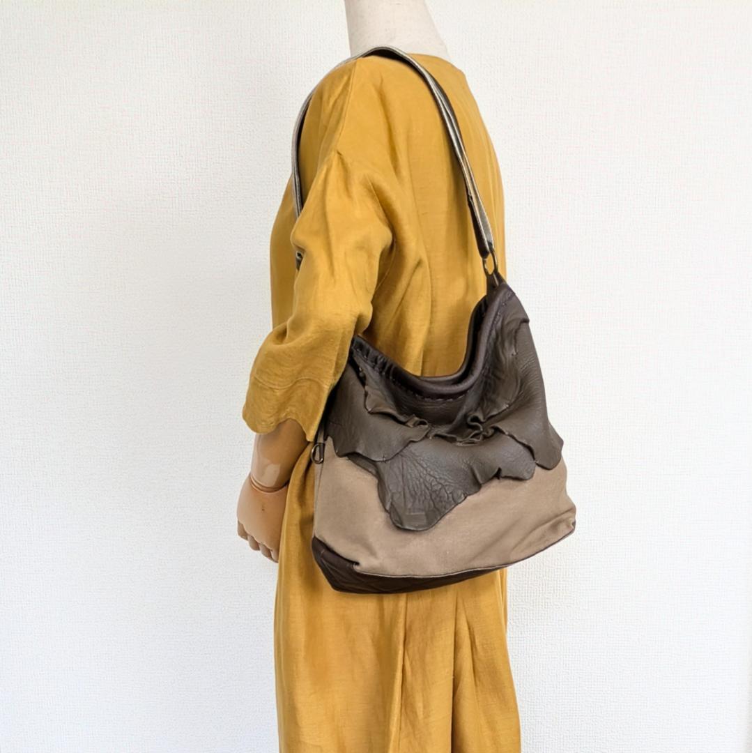 ハンドメイド＊ディアスキン＆シープ革×酒袋＊２WAYバッグ