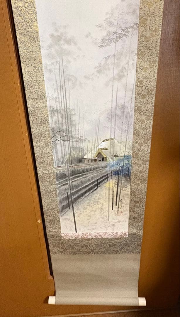 【美品】日本画家 塚下秀峰 作「直指庵」掛軸 桐箱・略歴付 阪急百貨店購入