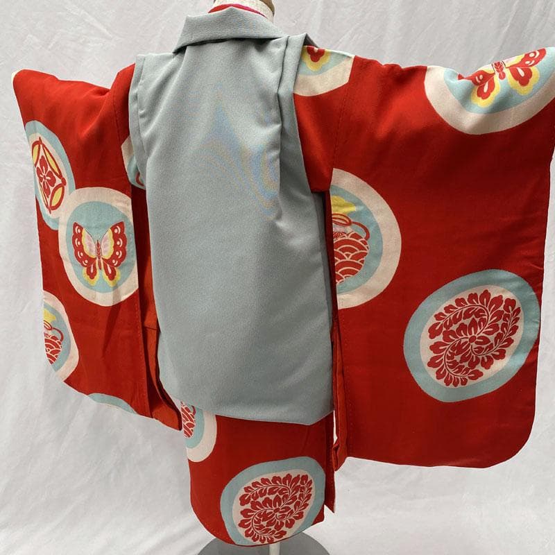 507ag31◎七五三 三歳 女の子 アンティーク着物&被布&半襦袢 丸文◎