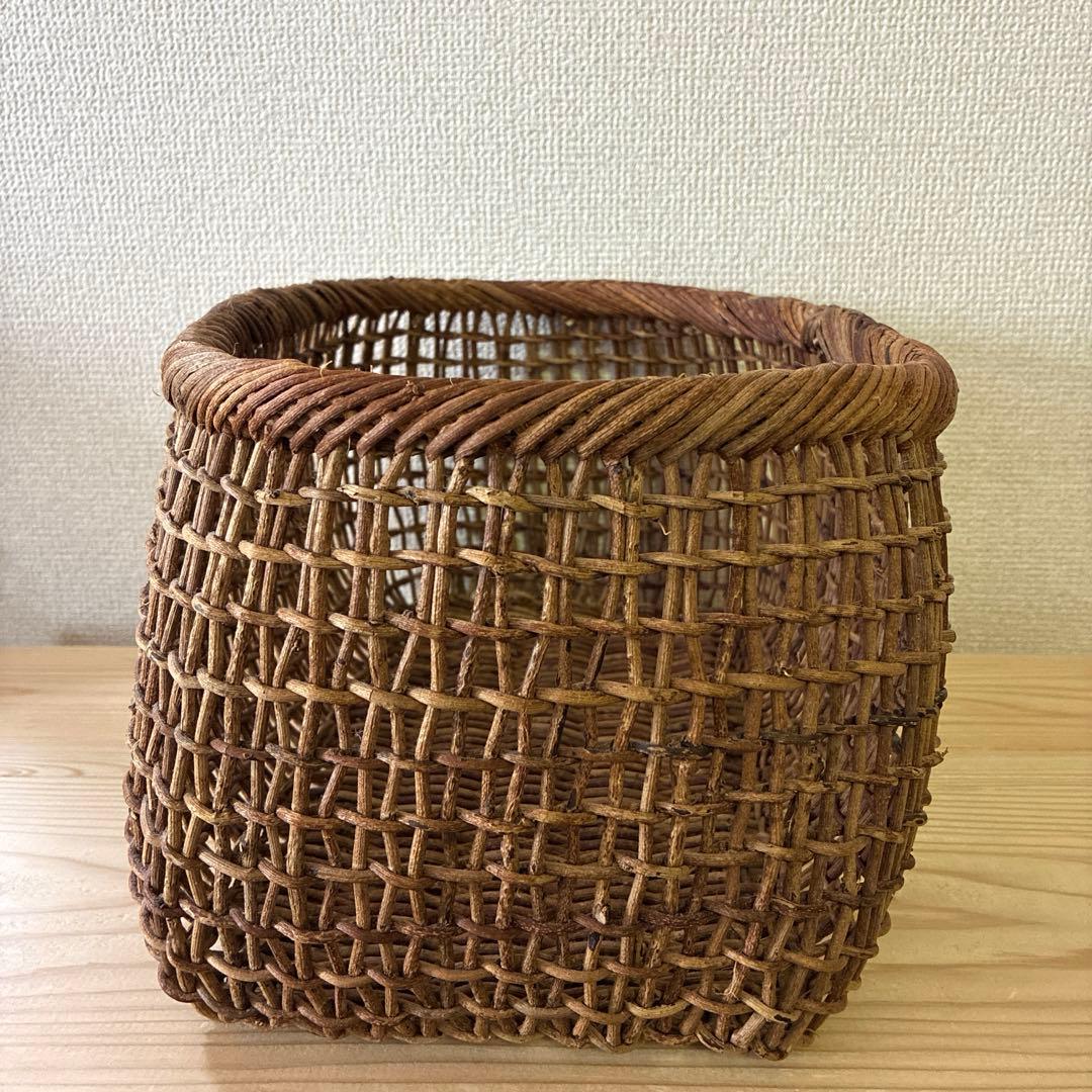 秋田県 あけび蔓細工 こだし編み 収納かご