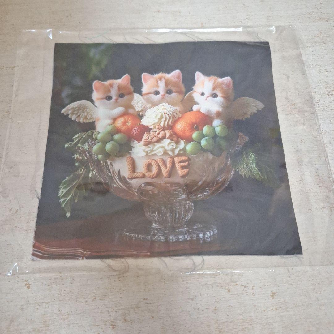 ねこちゃんパネル生地　ハンドメイド　まちなしバッグ　フラットポーチ