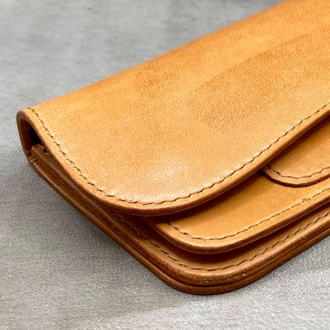 ハンドメイド（手縫い） 長財布　トラッカーウォレット　タンロー　ヌメ革　タン