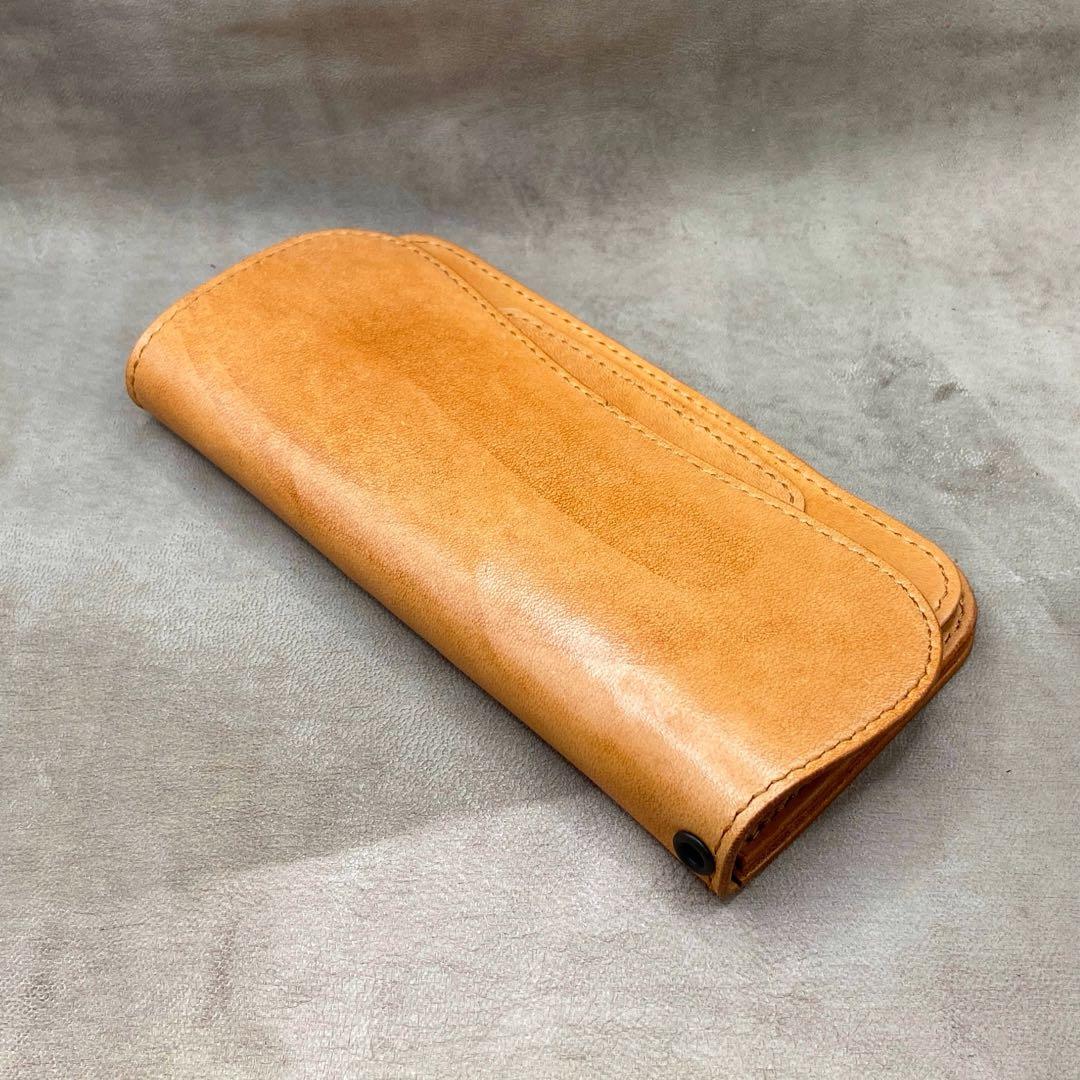 ハンドメイド（手縫い） 長財布　トラッカーウォレット　タンロー　ヌメ革　タン